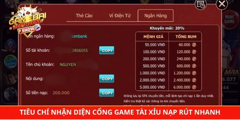 Tiêu chí nhận diện cổng game tài xỉu nạp rút nhanh trong năm 2026